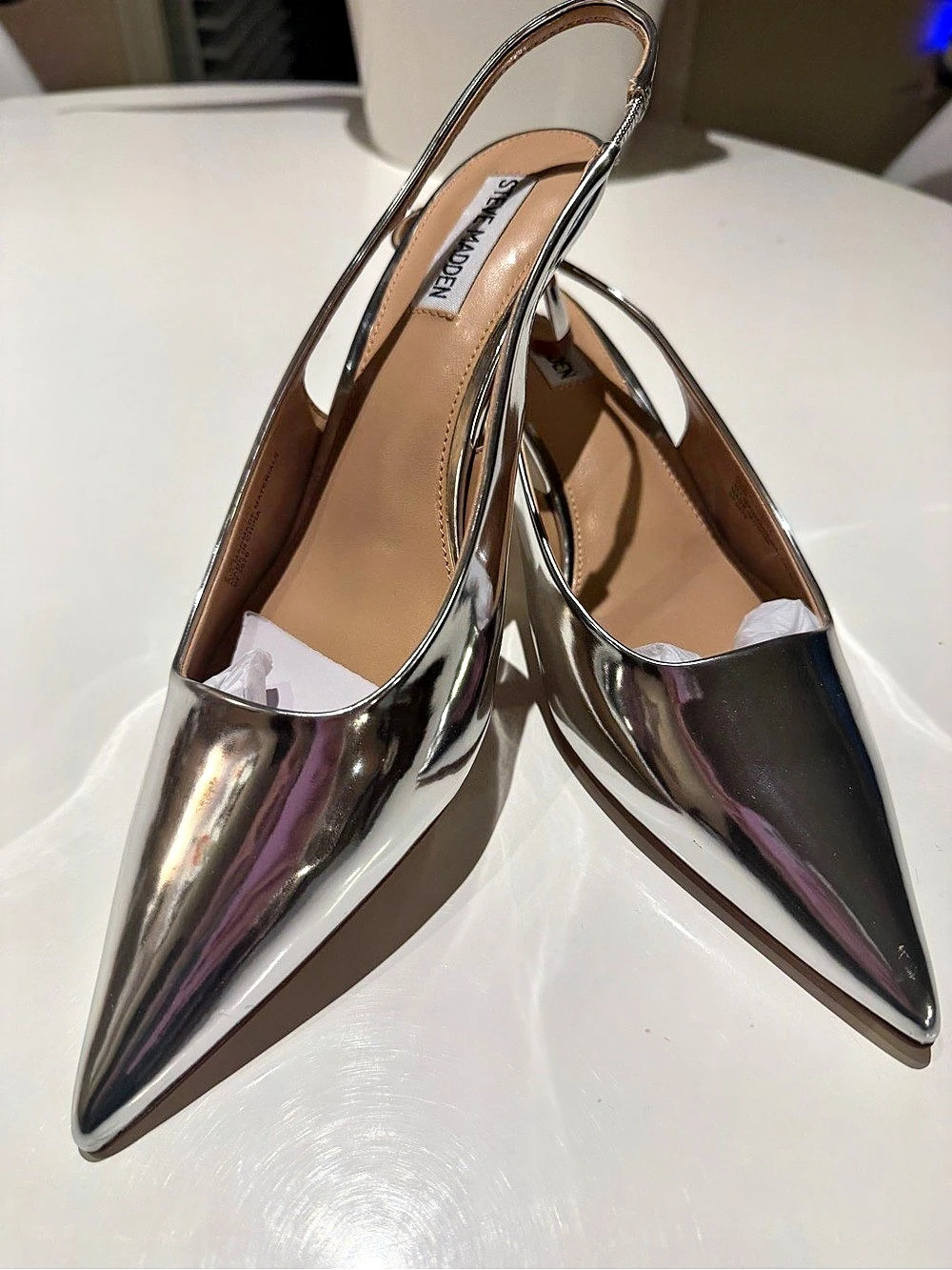 NIB Steve Madden Aliz Silver Slingback Kitten Heels - Size 9.5
